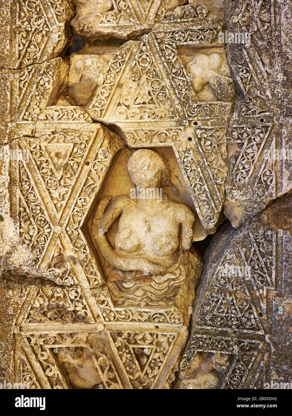 Temple de Bacchus, detail Deckenstein, ancienne ville de Baalbek, Liban, Banque D'Images