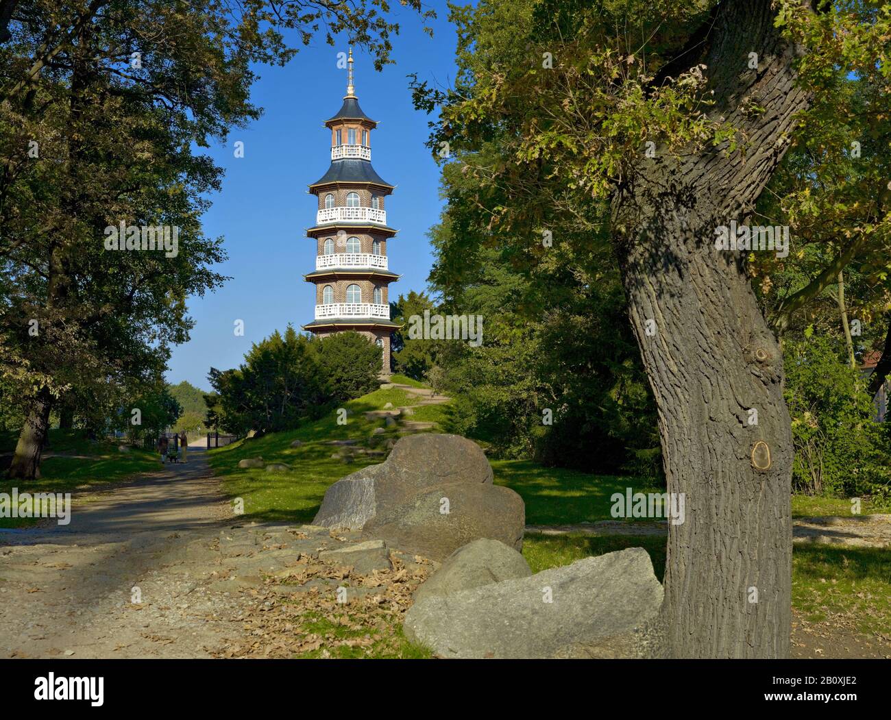 Pagoda dans le jardin anglais-chinois, Oranienbaum-Wörlitz, Saxe-Anhalt, Allemagne, Banque D'Images