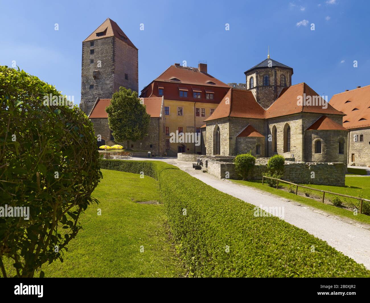 Cour du château de Querfurt avec Marterturm, Maison princière et Église du Château, Saxe-Anhalt, Allemagne, Banque D'Images