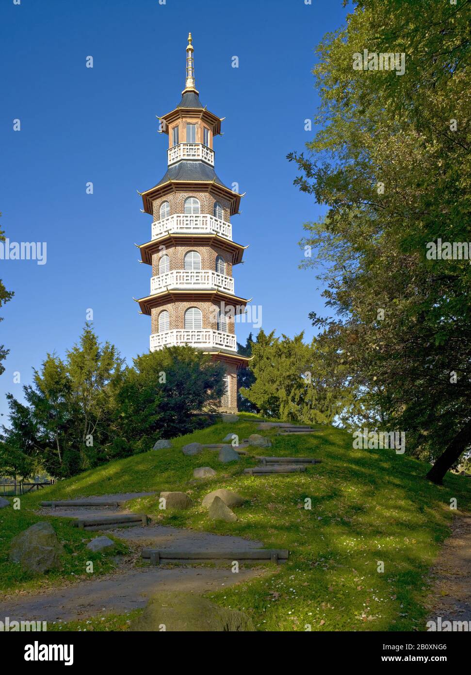 Pagoda dans le jardin anglais-chinois, Oranienbaum-Wörlitz, Saxe-Anhalt, Allemagne, Banque D'Images