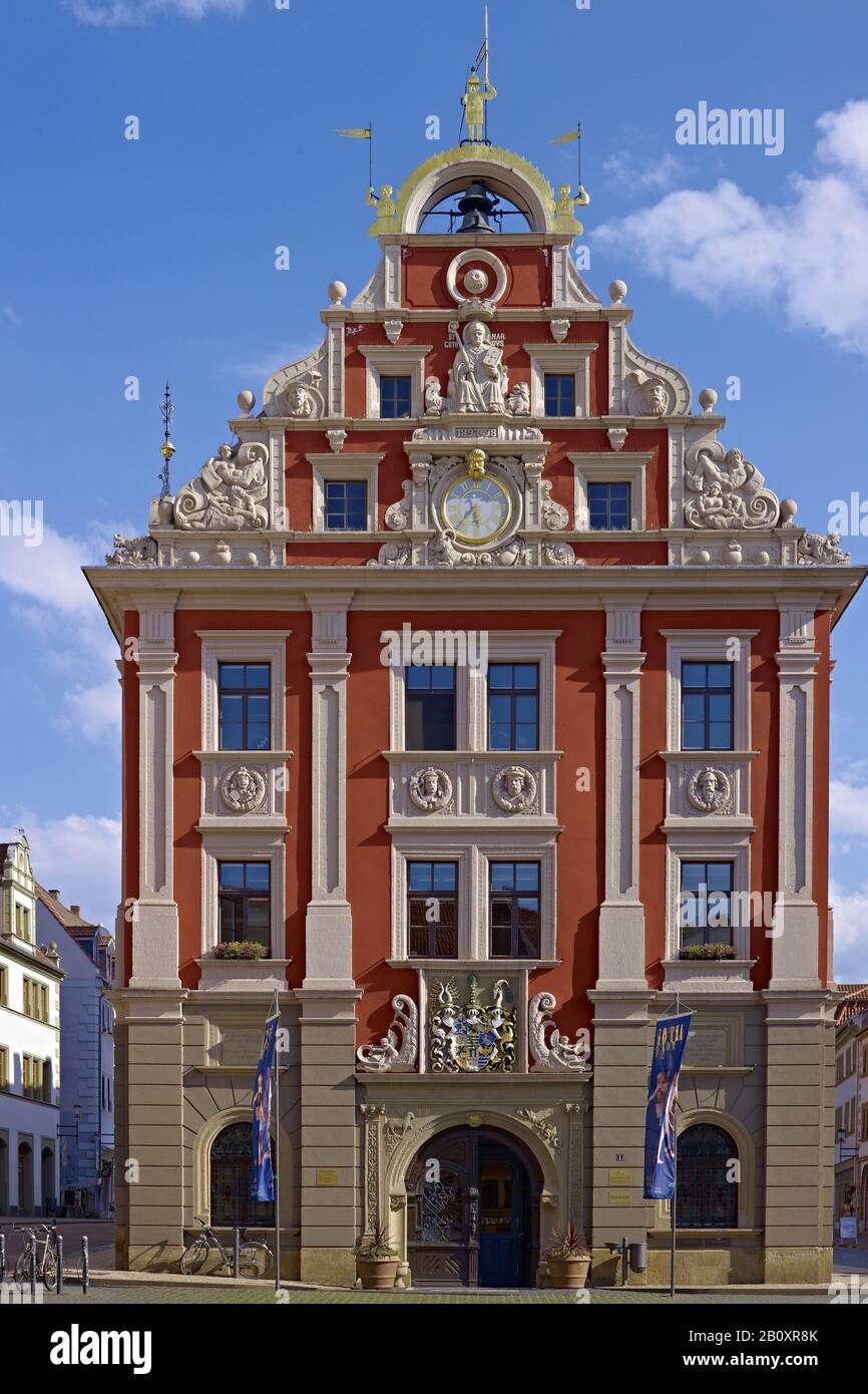Pignon de l'ouest de l'hôtel de ville sur le marché principal de Gotha, Thuringe, Allemagne, Banque D'Images