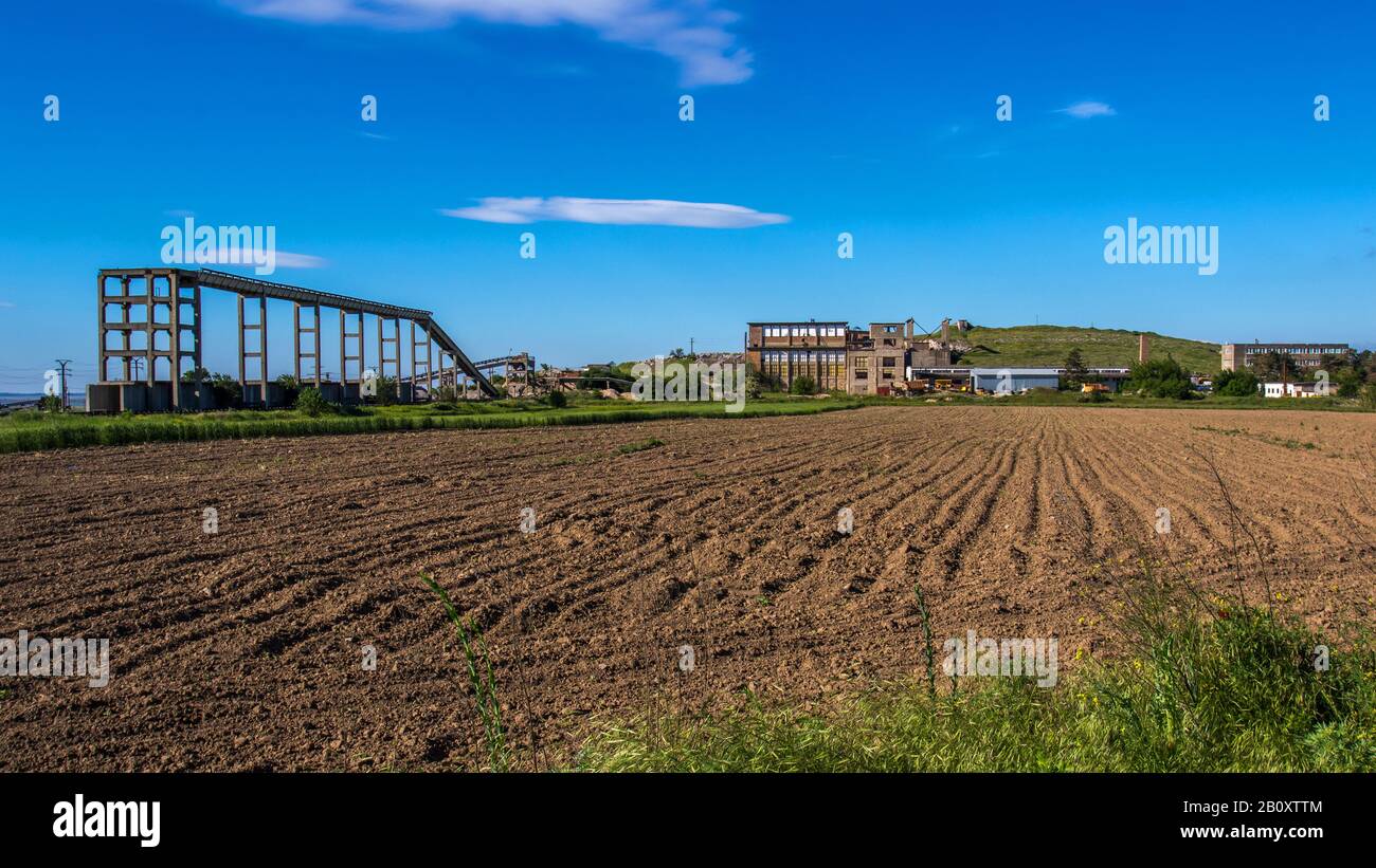 Acre, fosse à pierre et système de convoyeur, Roumanie, Delta du Danube Banque D'Images