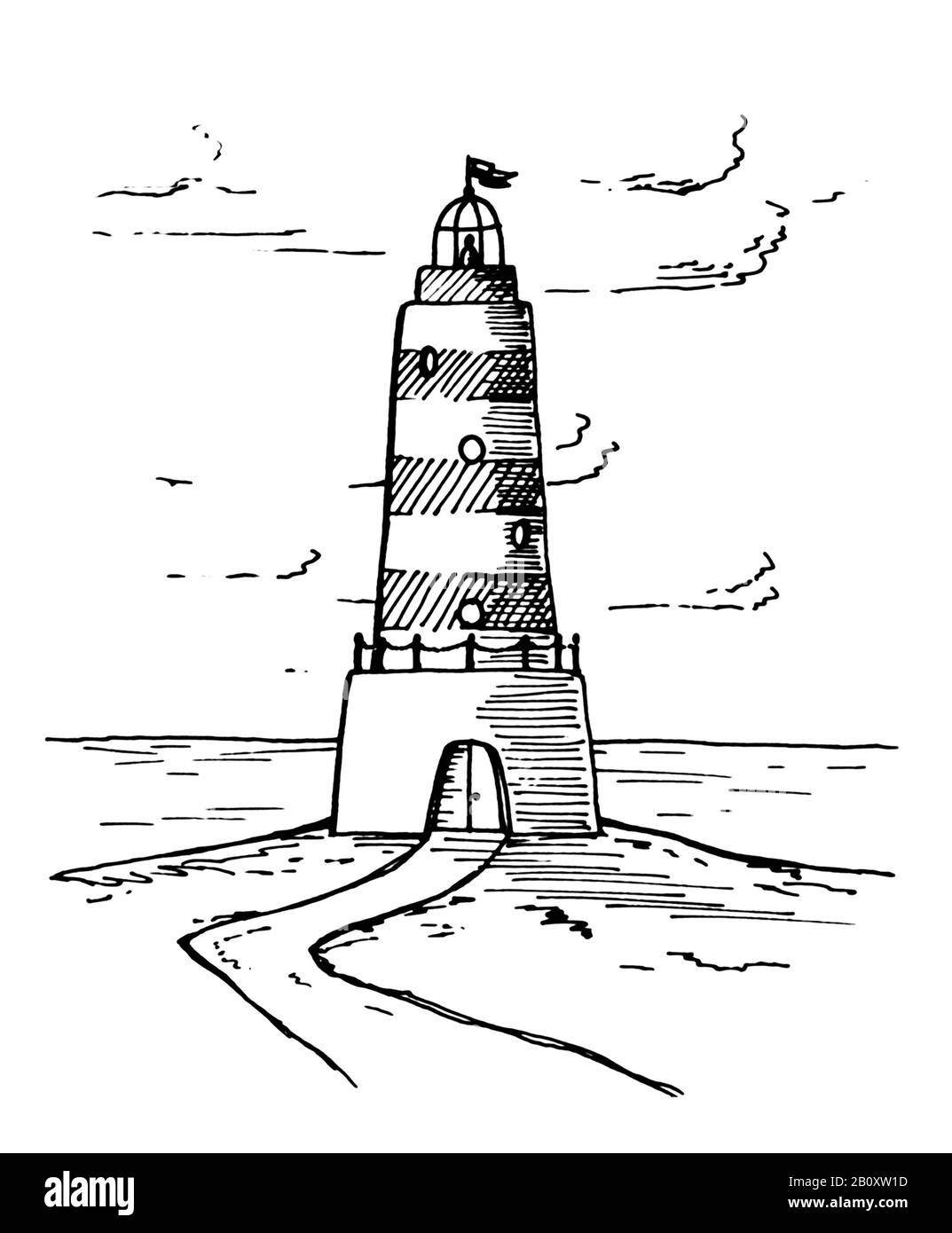dessin d'un phare noir et blanc, informagraphik Banque D'Images