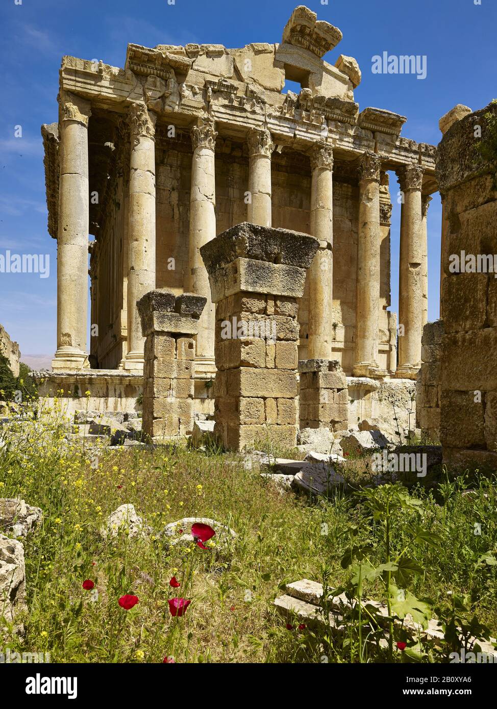 Temple de Bacchus dans l'ancienne ville de Baalbek, Liban, Banque D'Images