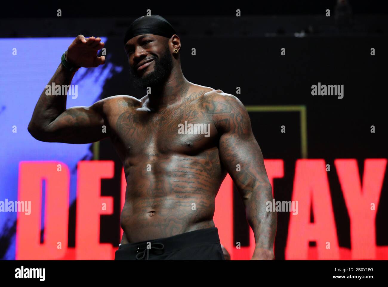 Deontay Wilder pendant le pesage à la MGM Grand Garden Arena, Las Vegas. Banque D'Images