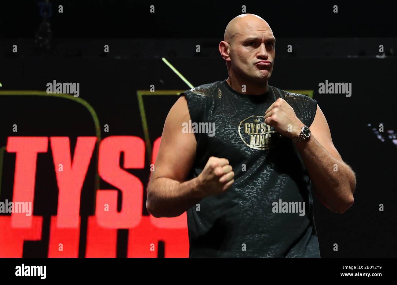 Tyson Fury pendant le pesage à la MGM Grand Garden Arena, Las Vegas. Banque D'Images