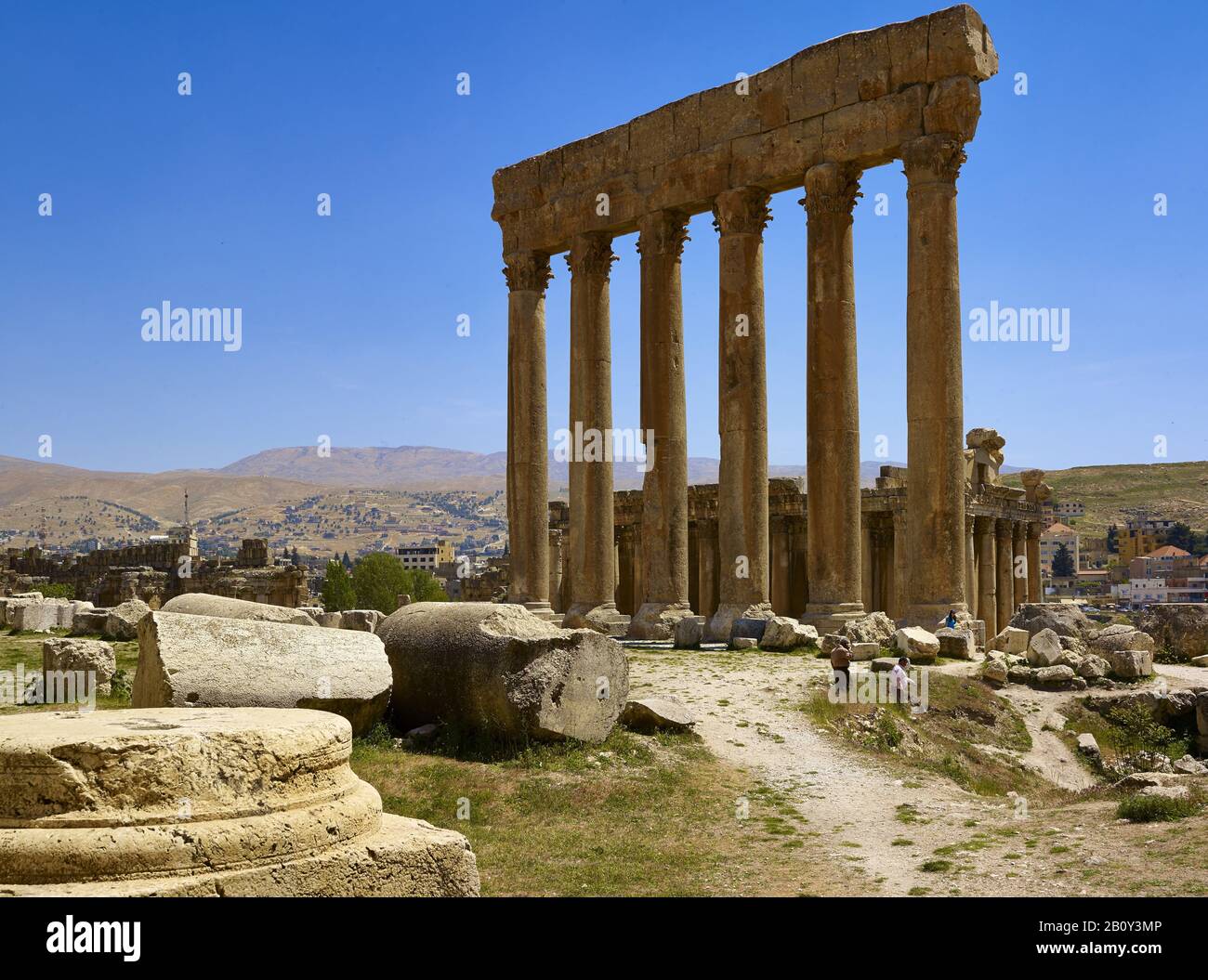 Piliers du Temple de Jupiter dans l'ancienne ville de Baalbek, Liban, Banque D'Images