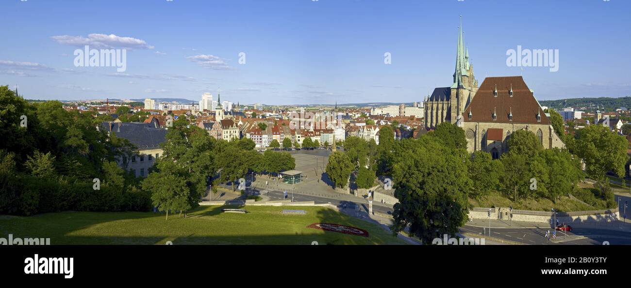 Vue panoramique de Petersberg sur Erfurt avec cathédrale et Severikirche, Thuringe, Allemagne, Banque D'Images