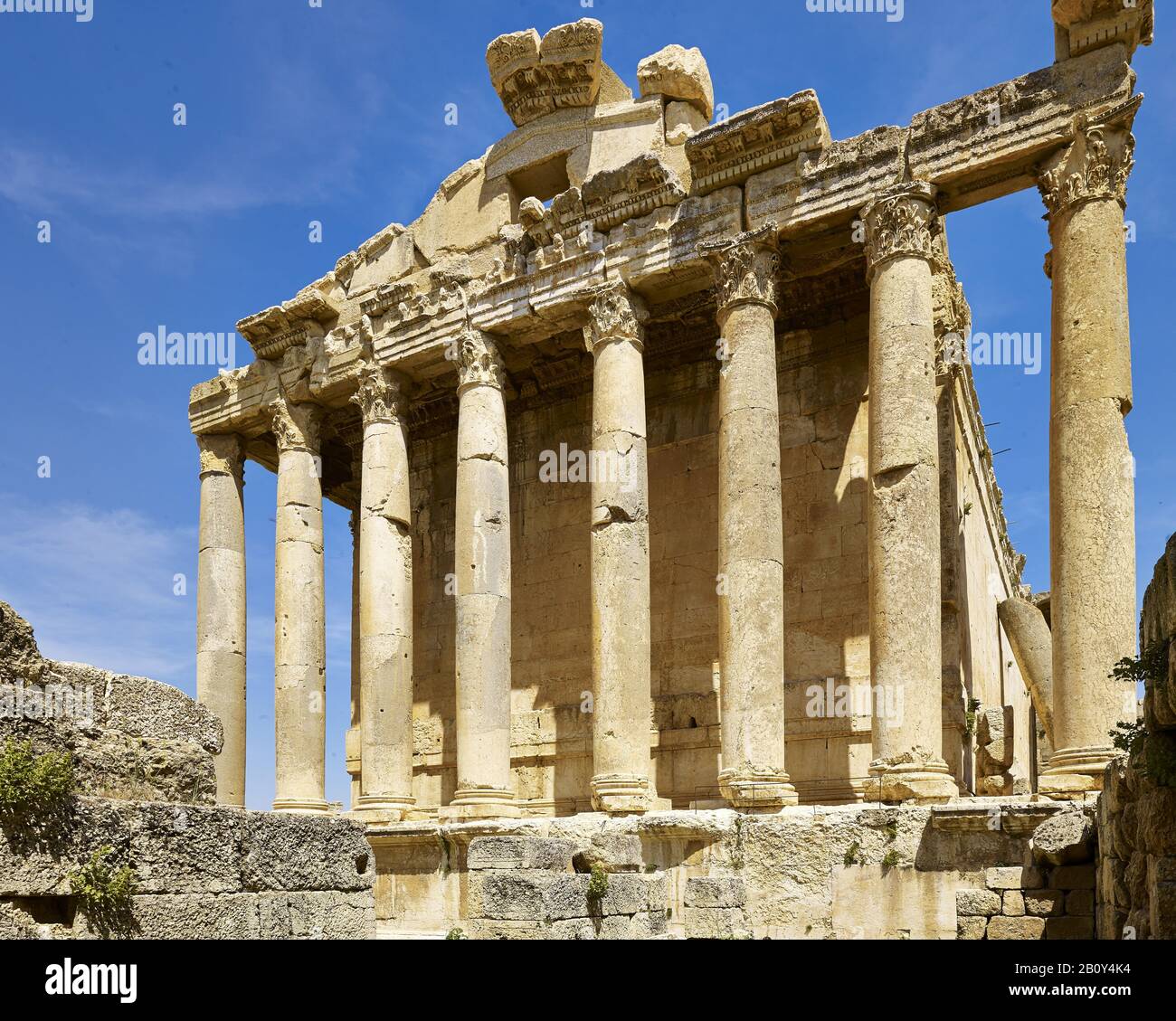 Temple de Bacchus dans l'ancienne ville de Baalbek, Liban, Banque D'Images