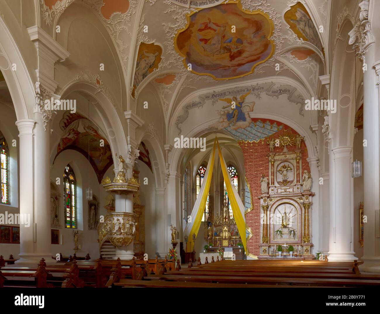 Vue intérieure de l'église paroissiale de Saint-Jean-Baptiste, Seßlach, Haute-Franconie, Bavière, Allemagne, Banque D'Images Vue intérieure de l'église paroissiale de Saint-Jean-Baptiste, Seßlach, Haute-Franconie, Bavière, Allemagne, Banque D'Images