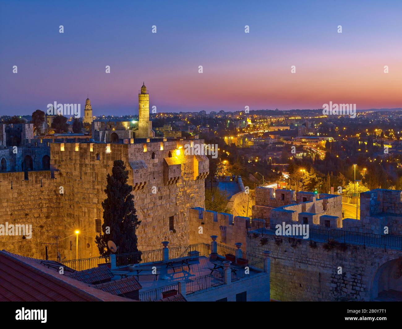 Citadelle et Tour de David à la porte de Jaffa dans la vieille ville de Jérusalem, Israël, Banque D'Images