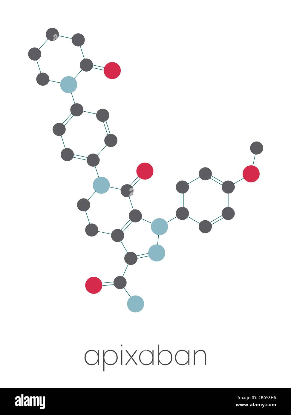 Molécule de médicament anticoagulant apixaban, illustration Banque D'Images