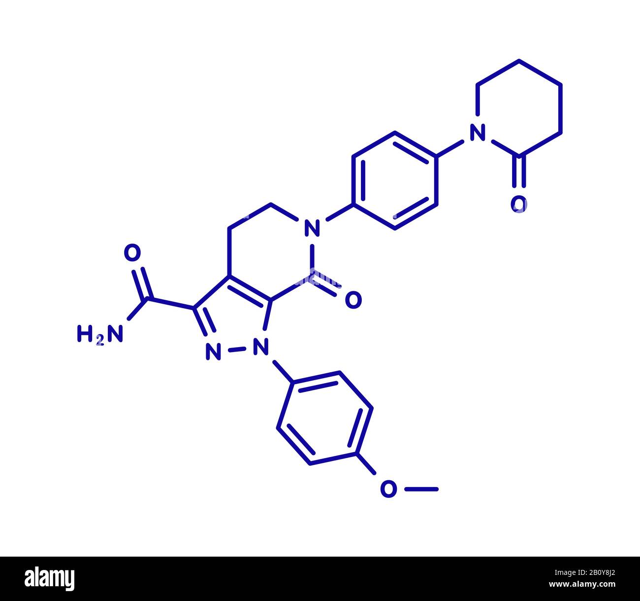 Molécule de médicament anticoagulant apixaban, illustration Banque D'Images