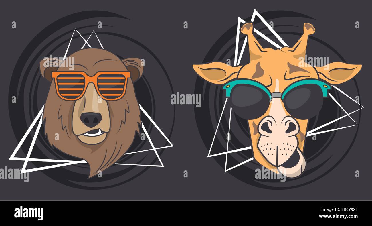 girafe et ours drôles avec lunettes de soleil style cool Illustration de Vecteur