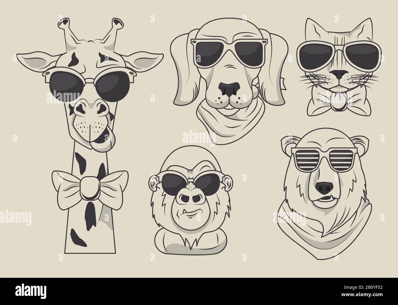 animaux drôles avec lunettes de soleil style frais Illustration de Vecteur