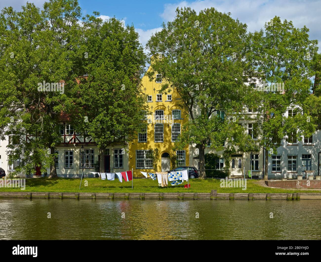Maisons sur l'Obertrave, Hanseatic City de Lübeck, Schleswig-Holstein, Allemagne, Banque D'Images