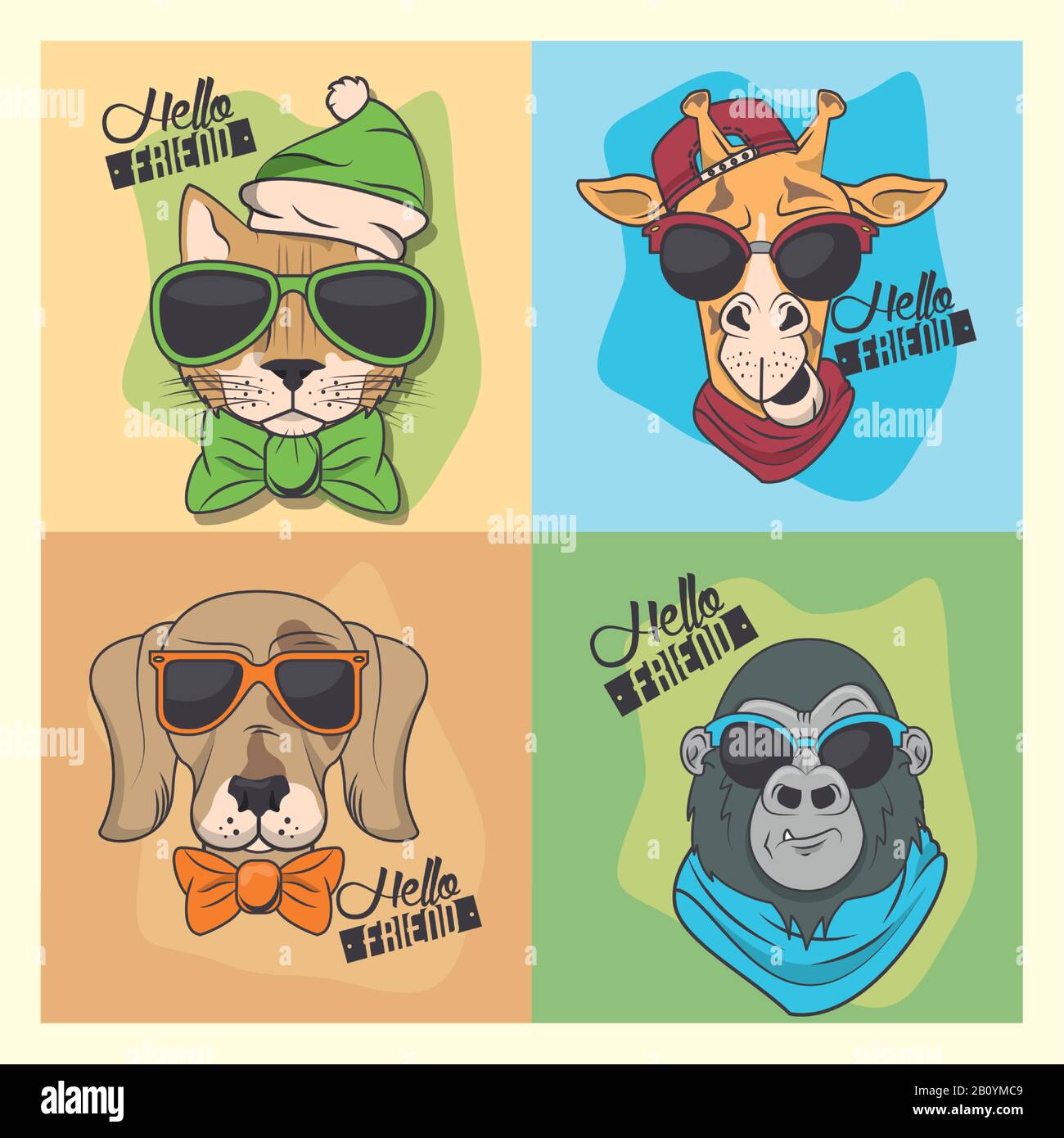 animaux drôles avec lunettes de soleil style frais Illustration de Vecteur