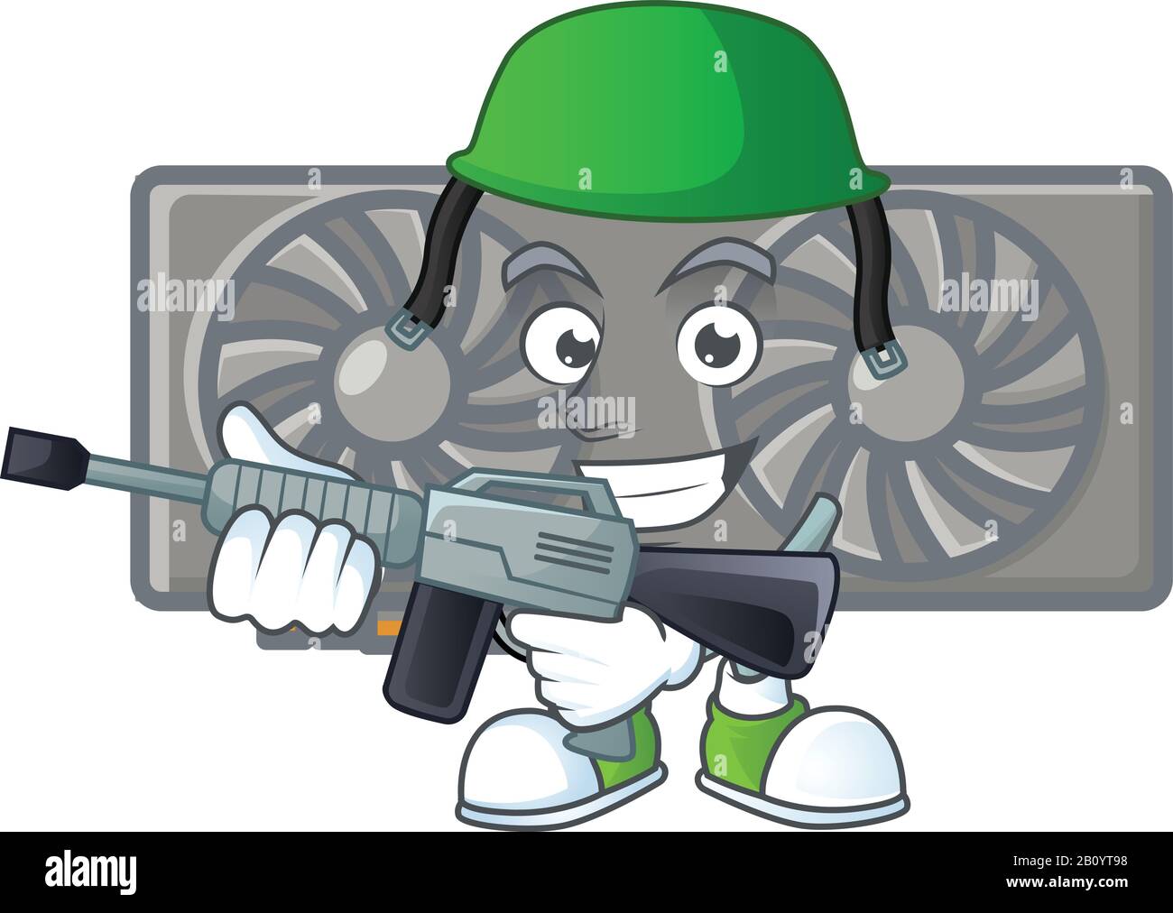 Motif mascotte de carte VGA de jeu dans un uniforme de l'Armée avec mitrailleuse Illustration de Vecteur