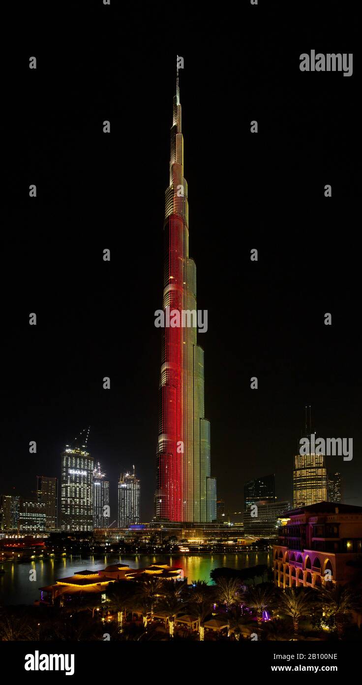 Spectacle De Lumière De La Journée Nationale, Burj Khalifa, Dubaï, Émirats Arabes Unis Banque D'Images
