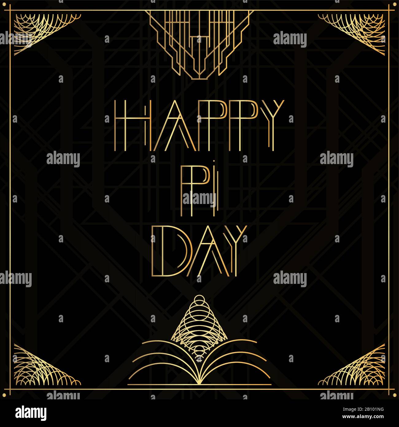 Mot Art Déco Happy Pi Day. Carte de vœux décorative dorée, signe avec des lettres anciennes. Illustration de Vecteur