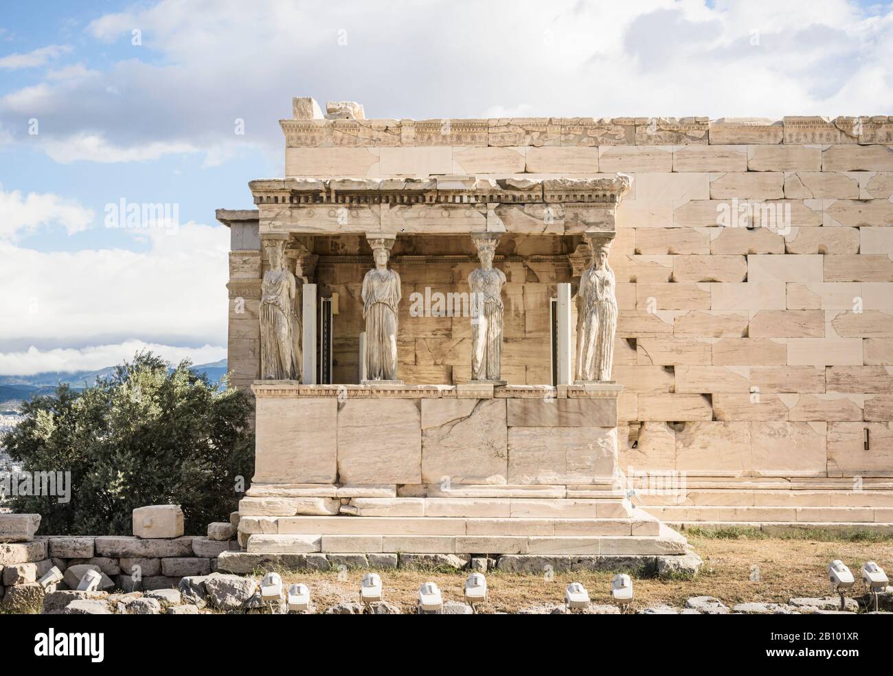 Le porche de l'Erechtheion et cariatides, Acropole, Athènes, Grèce Banque D'Images