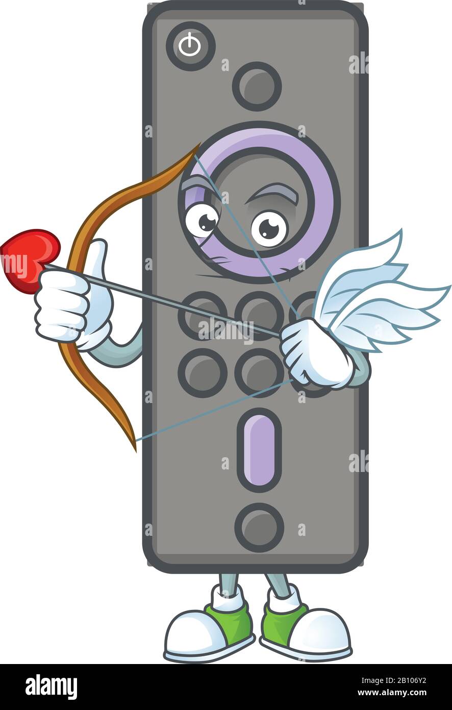 Un adorable Cupid de télévision avec télécommande avec flèche et ailes Illustration de Vecteur