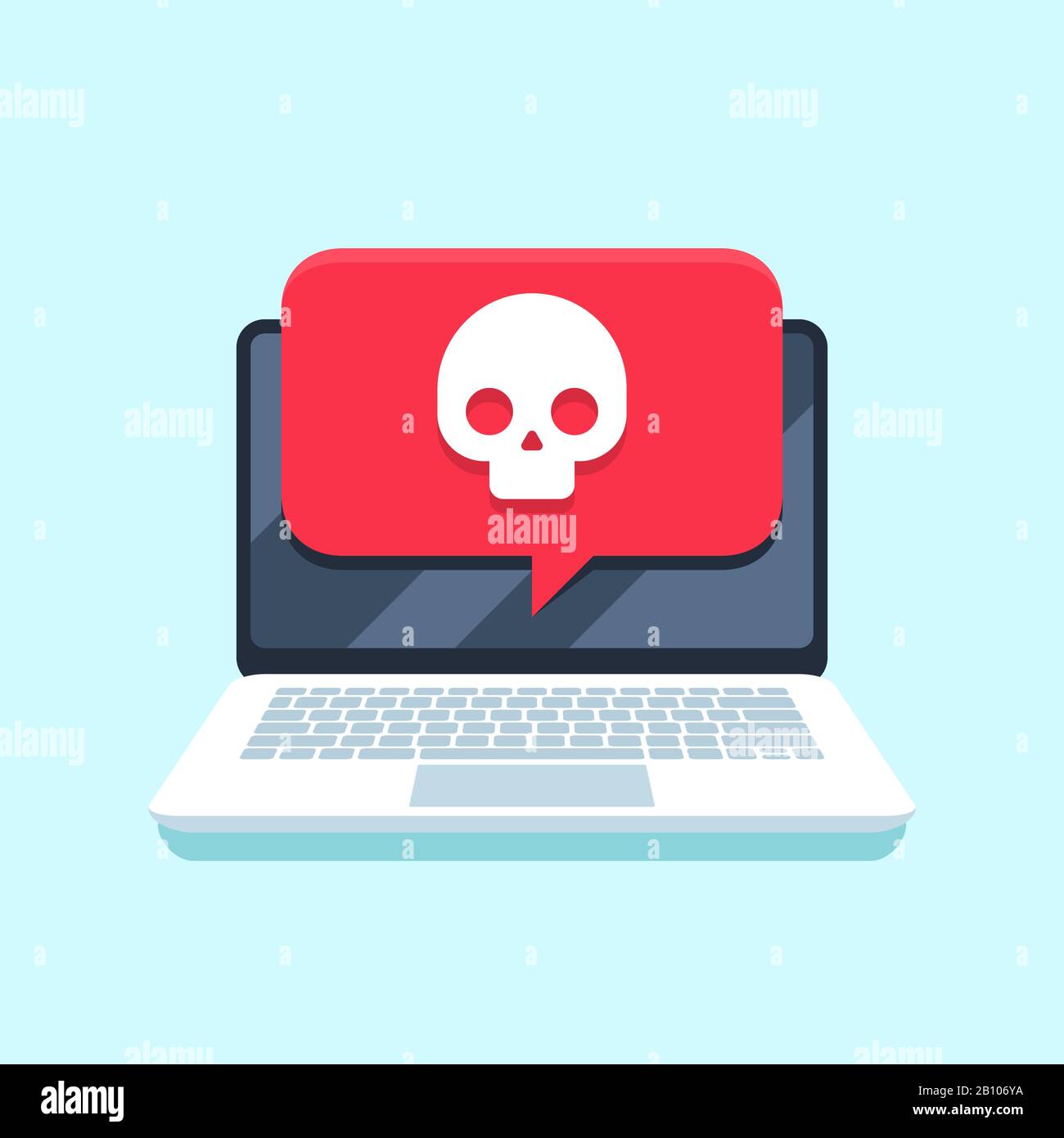 Notification de virus sur l'écran de l'ordinateur portable. Les programmes malveillants attaquent les pc portables, les virus informatiques ou pirater le concept de vecteur sécurisé Illustration de Vecteur