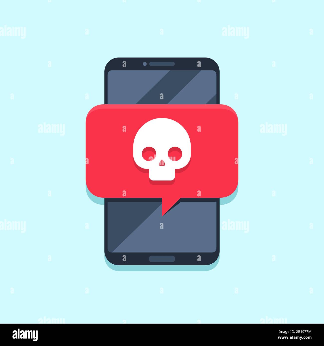 Notification de virus sur l'écran du smartphone. Messages d'alerte, attaques de spam ou notifications de programmes malveillants. Concept vectoriel de virus pour smartphones Illustration de Vecteur