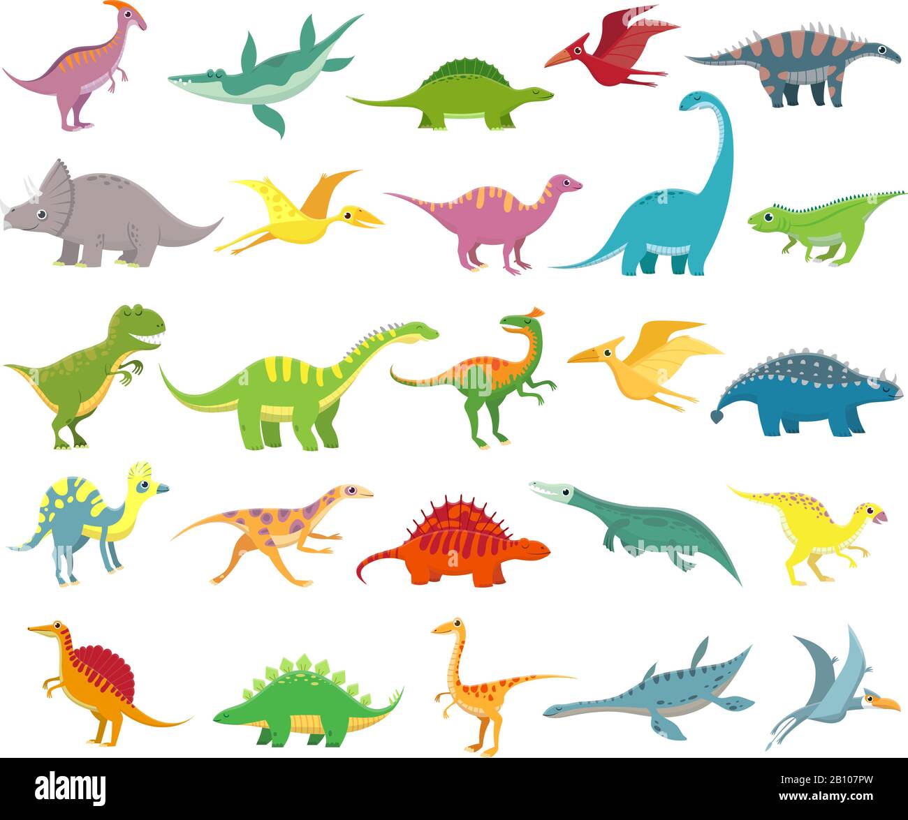 Dinosaures de dessin animé. Bébé dino animaux préhistoriques. Jolie collection de vecteurs de dinosaures Illustration de Vecteur