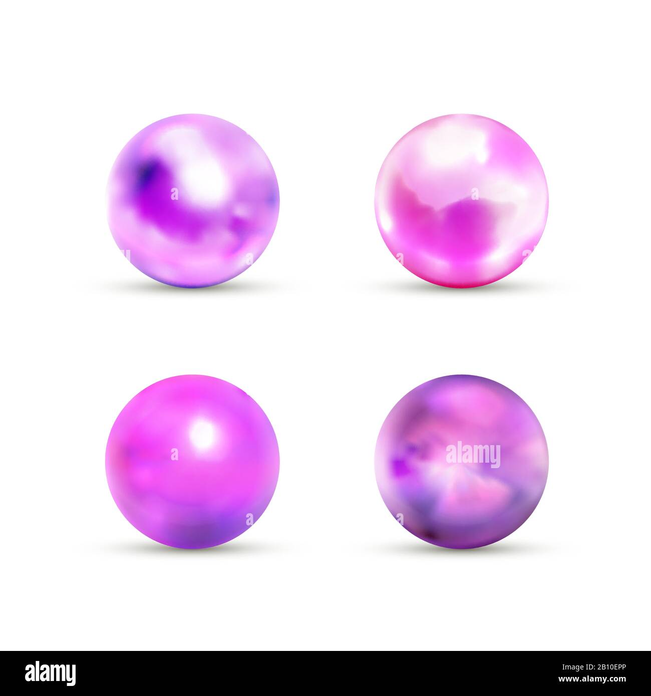 Jeu de boules de marbre brillant violet avec reflet sur blanc Illustration de Vecteur