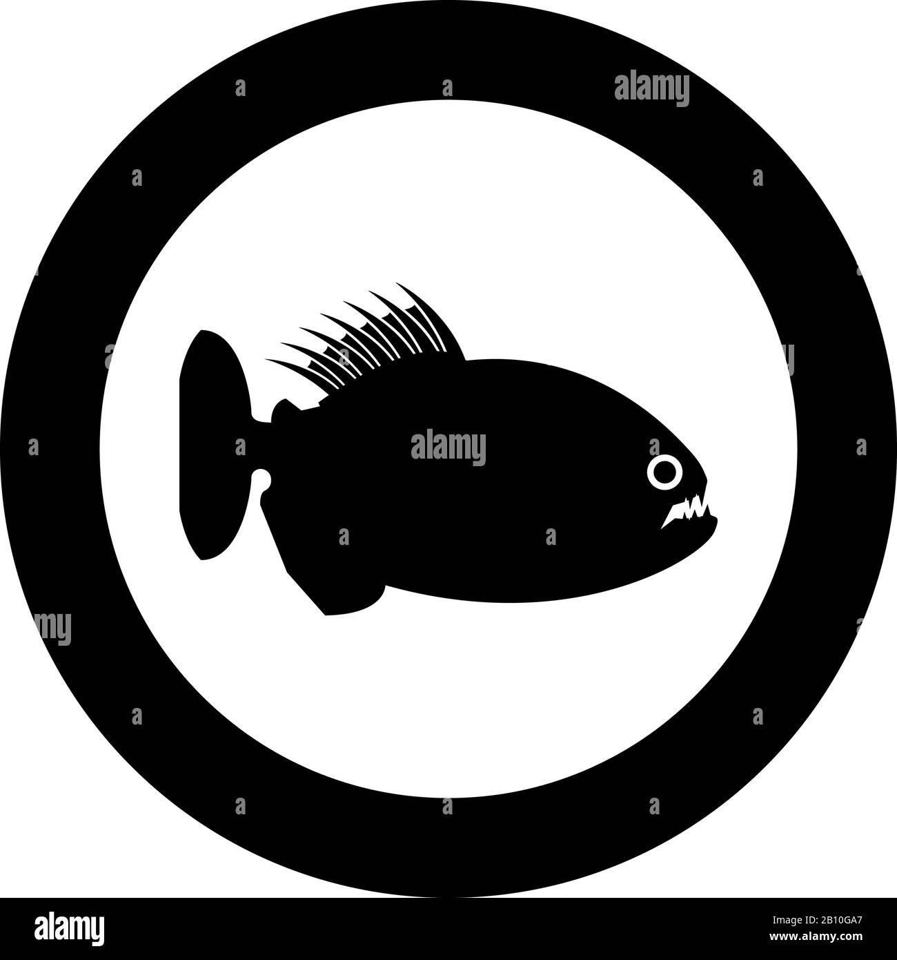 Piranha icône de poisson en colère dans cercle rond noir illustration vectorielle style plat image simple Illustration de Vecteur