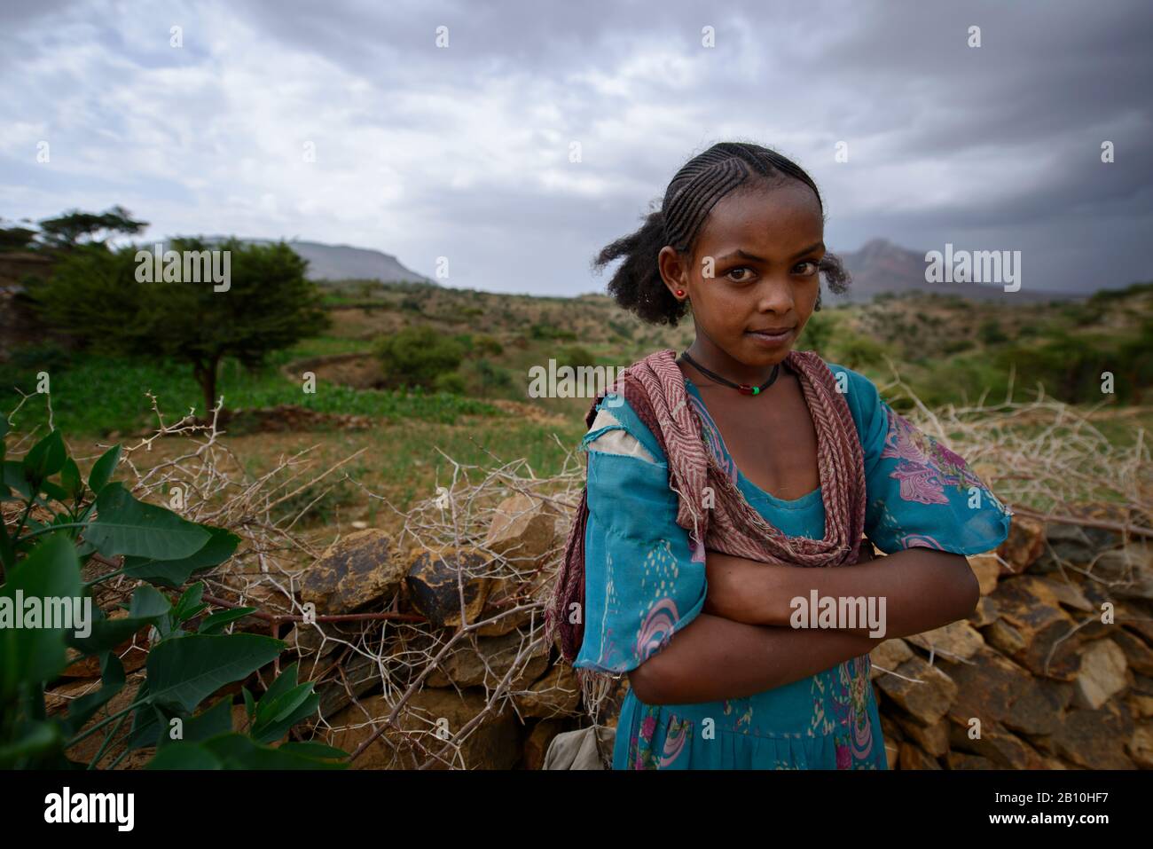 Fille éthiopienne avec la coiffure traditionnelle du Tigray, Ethiopie Banque D'Images