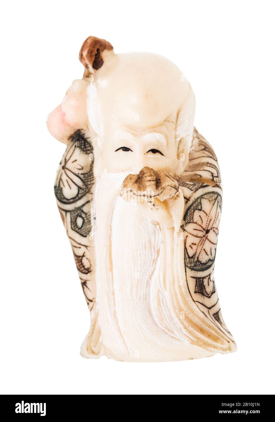 netsuke chinois typique - figurine de sage isolé sur fond blanc Banque D'Images