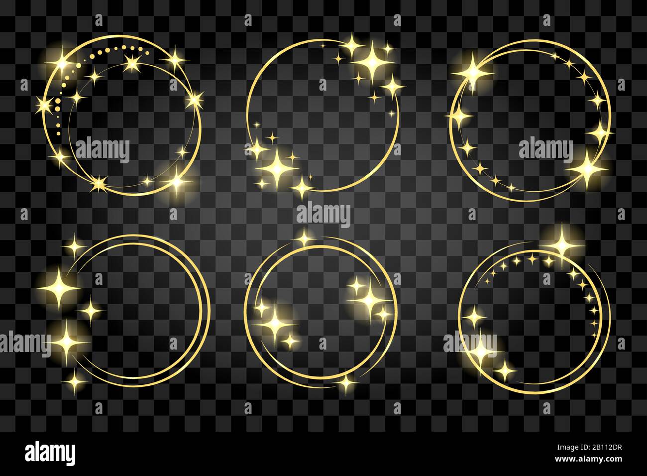 Cadres en anneau Golden Circle avec étoiles brillantes isolées sur fond transparent. Illustration vectorielle. Illustration de Vecteur