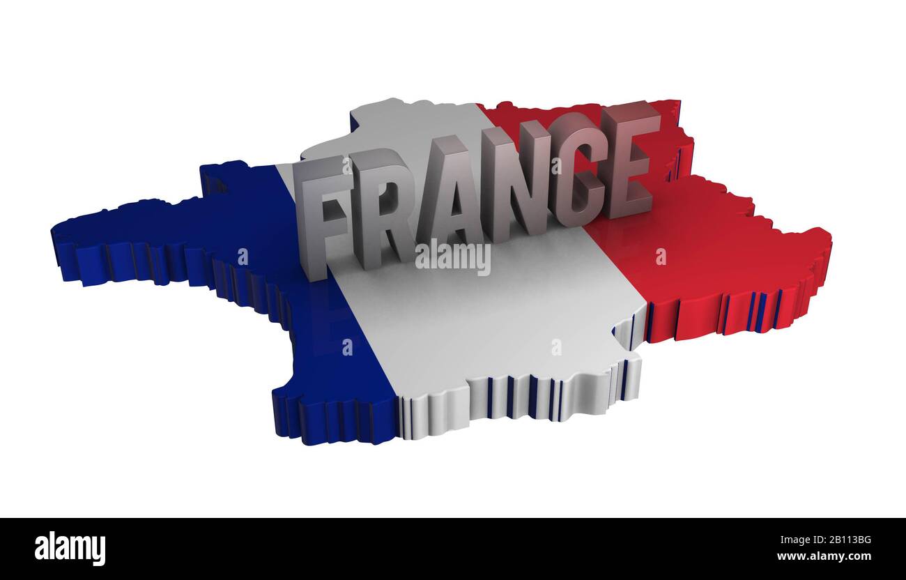Carte France Tridimensionnelle Avec Drapeau Plat Banque D'Images