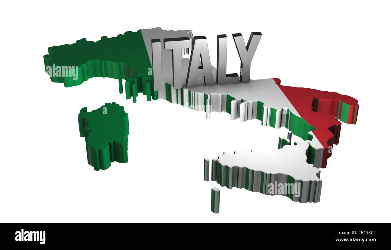 Carte Italie Tridimensionnelle Avec Drapeau Plat Banque D'Images