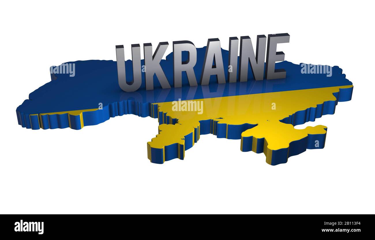 Ukraine Tridimensionnelle Avec Drapeau Plat Banque D'Images