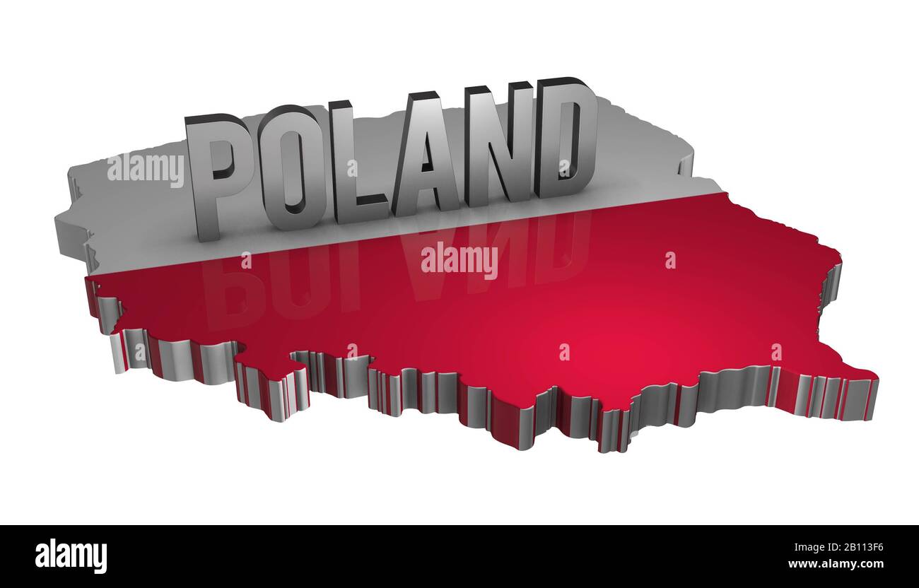 Carte Pologne Tridimensionnelle Avec Drapeau Plat Banque D'Images