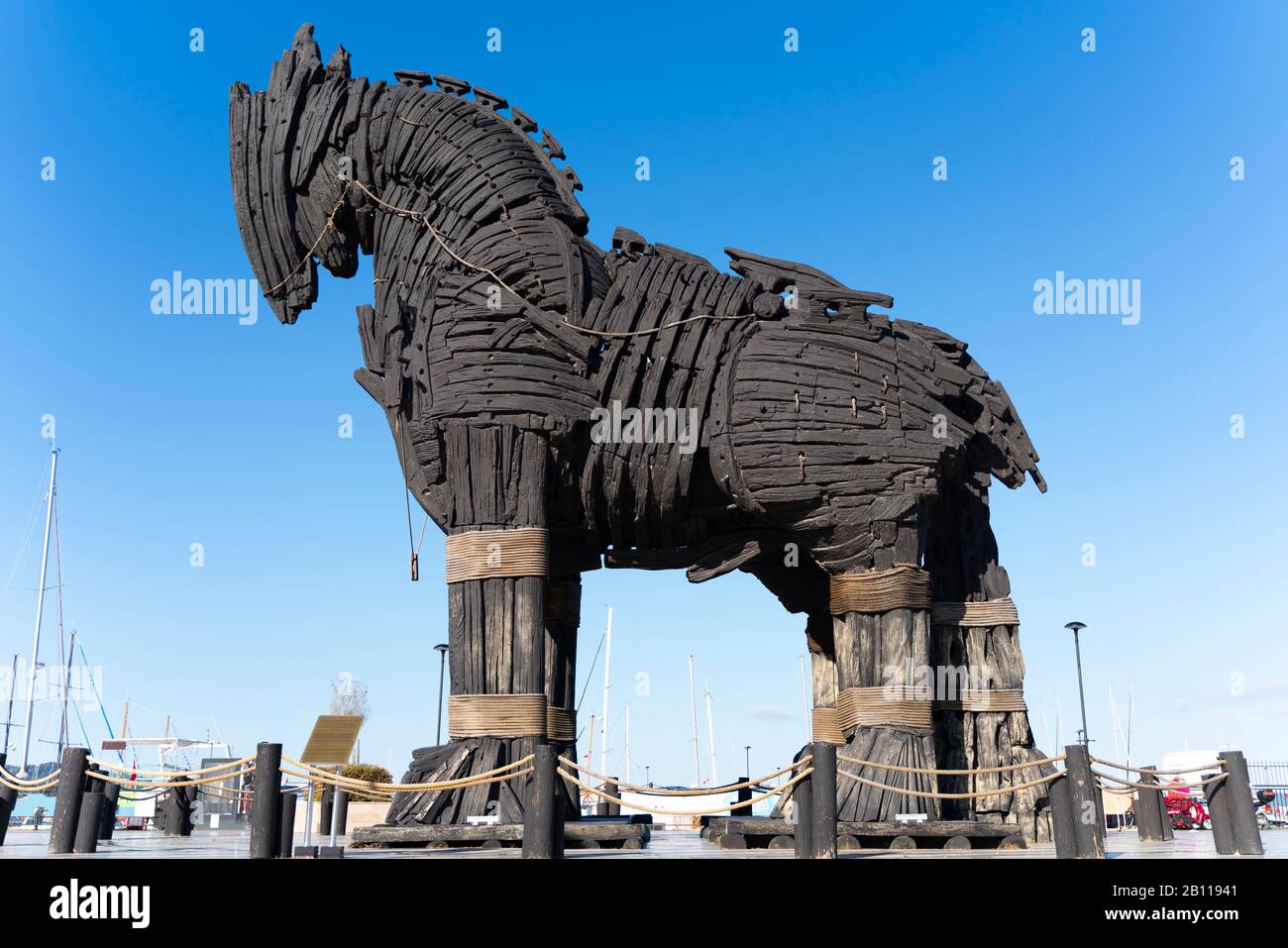 Cheval de Troie à çanakkale. Le cheval en bois utilisé au film de Troy. Banque D'Images