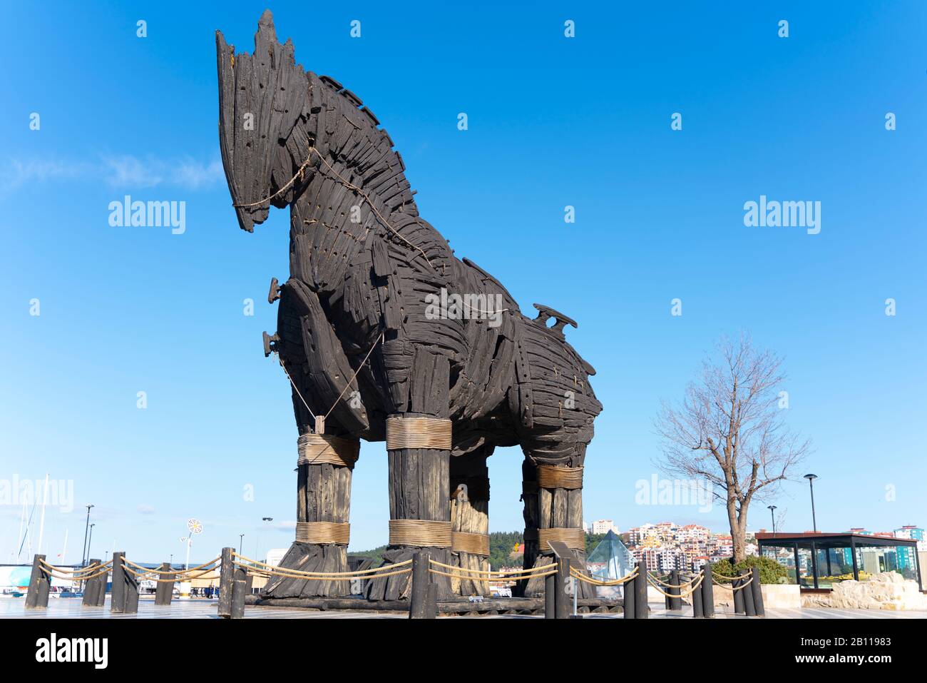 Cheval de Troie à çanakkale. Le cheval en bois utilisé au film de Troy. Banque D'Images