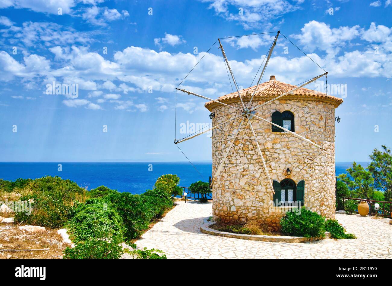 Ancien moulin grec traditionnel, Zante. Île grecque. Banque D'Images