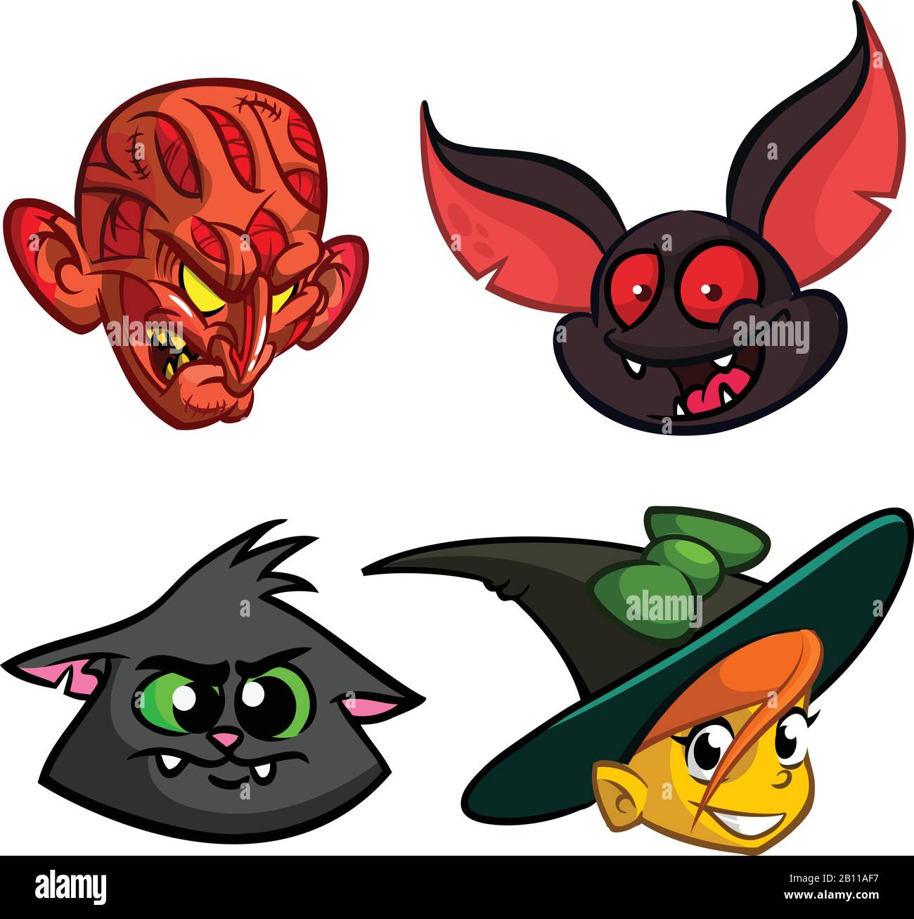 Icones De Personnages De Monstre De Dessin Anime Definies Zombie Chat Sorciere Chauve Souris Et Sorciere Vecteur Halloween Image Vectorielle Stock Alamy