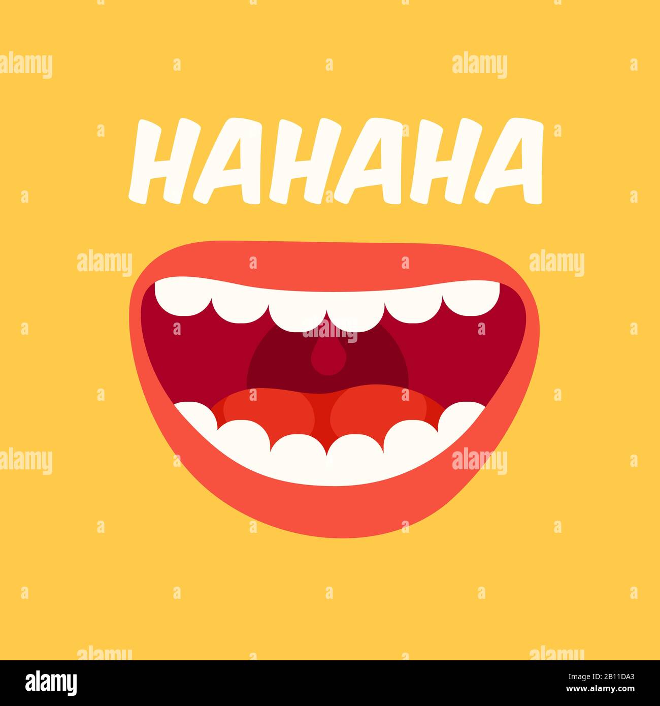 Rire de la bouche. Journée Des Fools D'Avril. Fond jaune à vecteur LON et rire fort Illustration de Vecteur