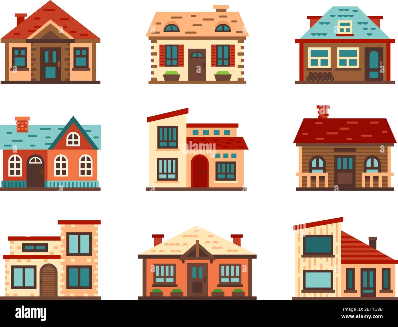 Maison de banlieue. Maisons de séjour, bâtiment de toit de logement et illustration plate vectorielle de façade de maison Illustration de Vecteur