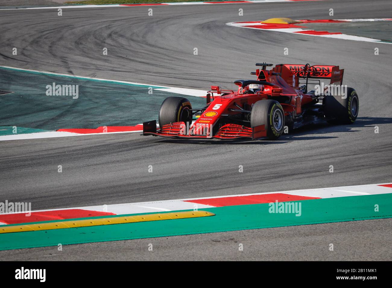 Sebastian Vettel, pilote de l'équipe de Scuderia Ferrari, au test d'hiver de la   à Montmelo circuit, Barcelone, Espagne Banque D'Images