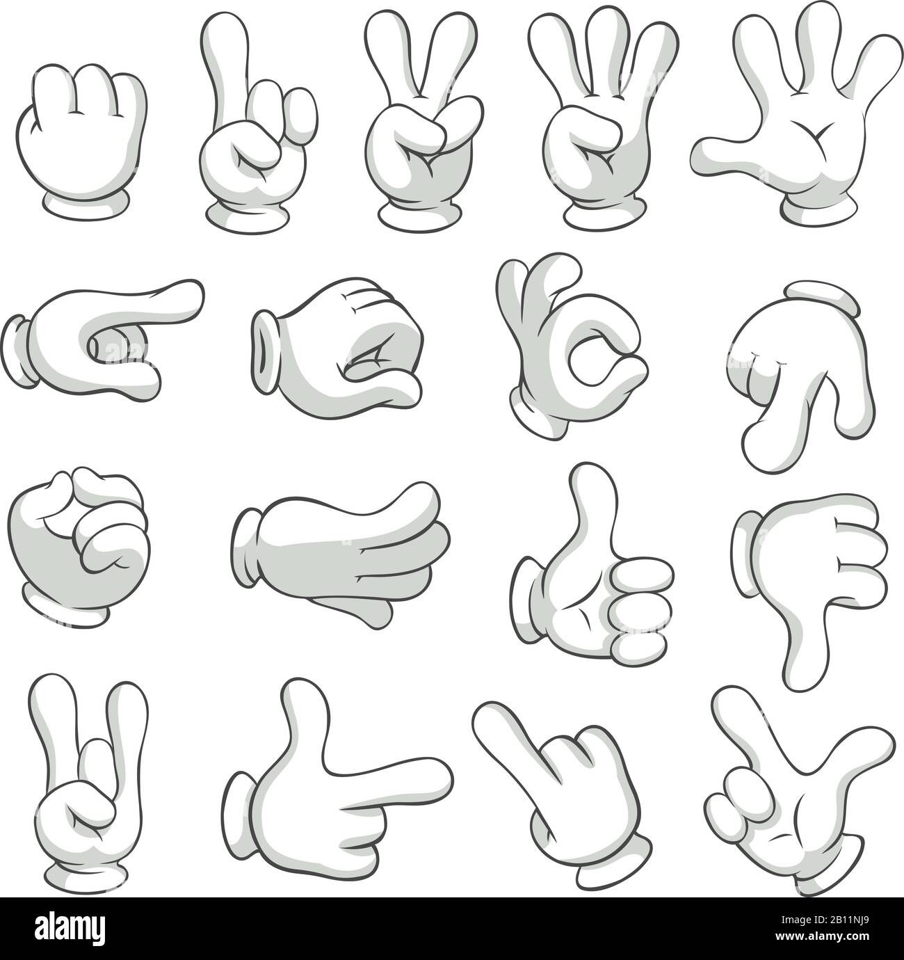 Bras de dessin animé avec gants. Main dans le gant caractère, les mains de mouvement. Collection d'illustrations vectorielles isolées Illustration de Vecteur