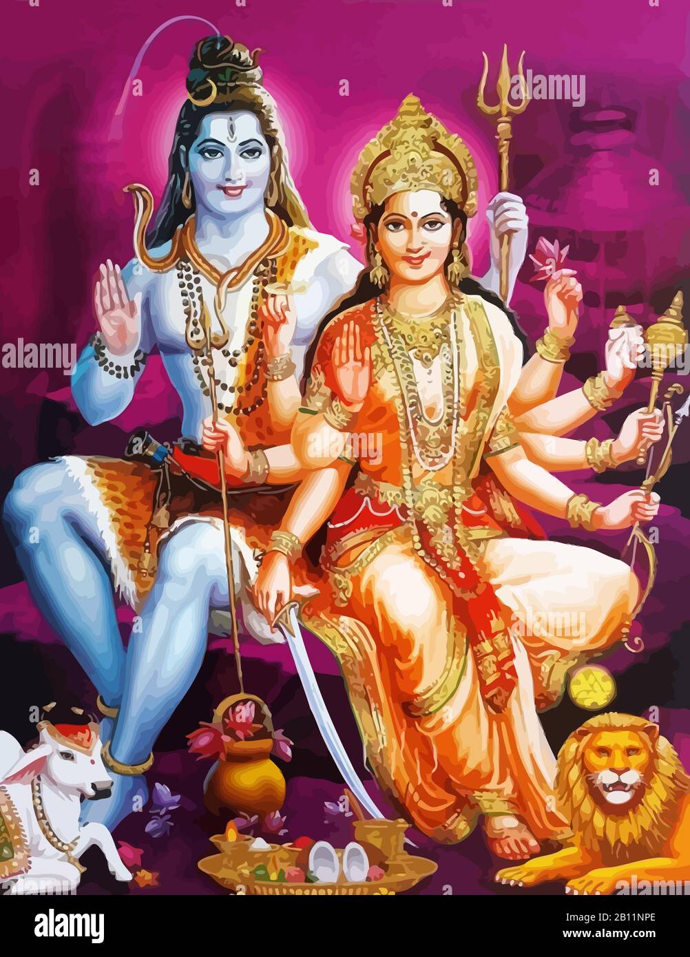 Hindouisme seigneur shiva spirituel Saraswati Sainte puissance lion illustration Banque D'Images