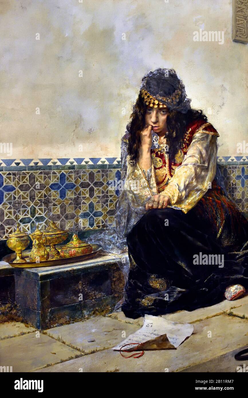 La lettre (1885) une peinture d'Antoni Fabrés ou Antonio Fabrés (1854-1938) peintre espagnol Banque D'Images