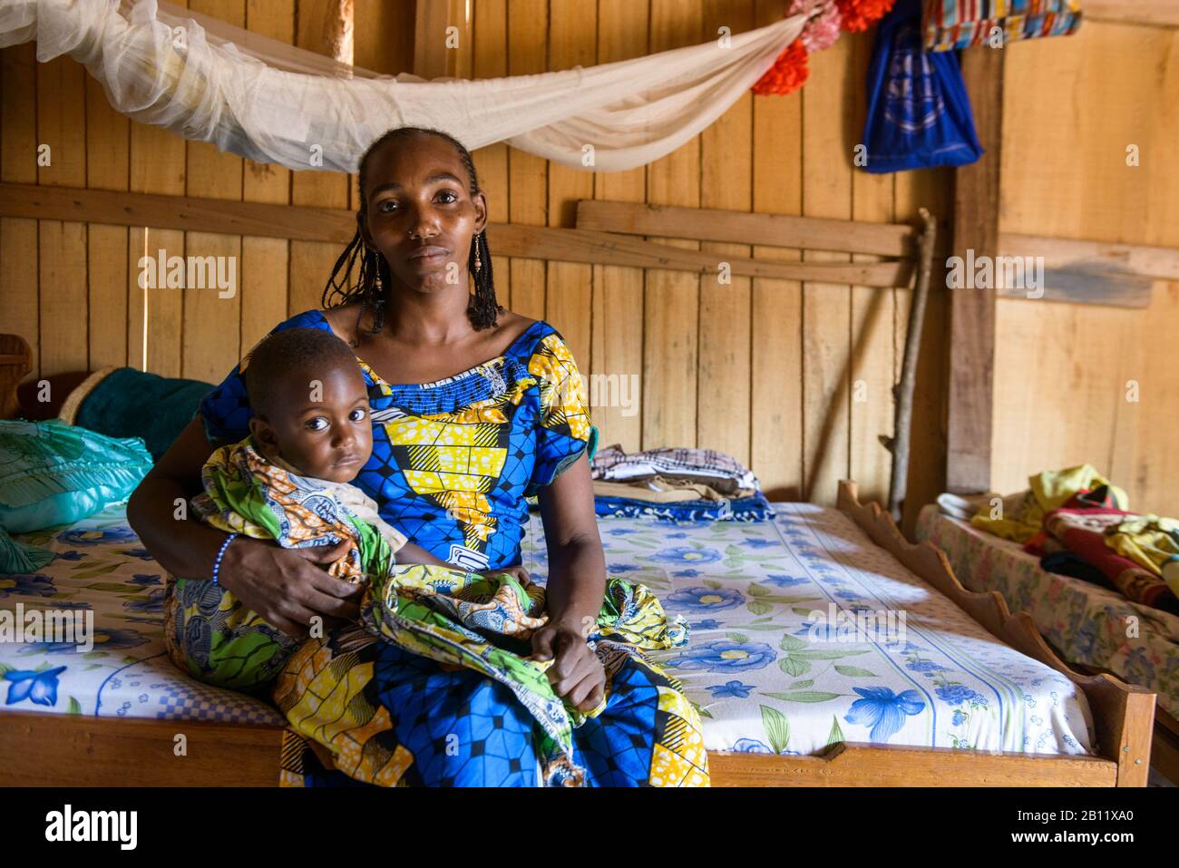 Camp de réfugiés du HCR pour les Fulani, réfugiés de guerre civile de la République centrafricaine, Cameroun, Afrique Banque D'Images