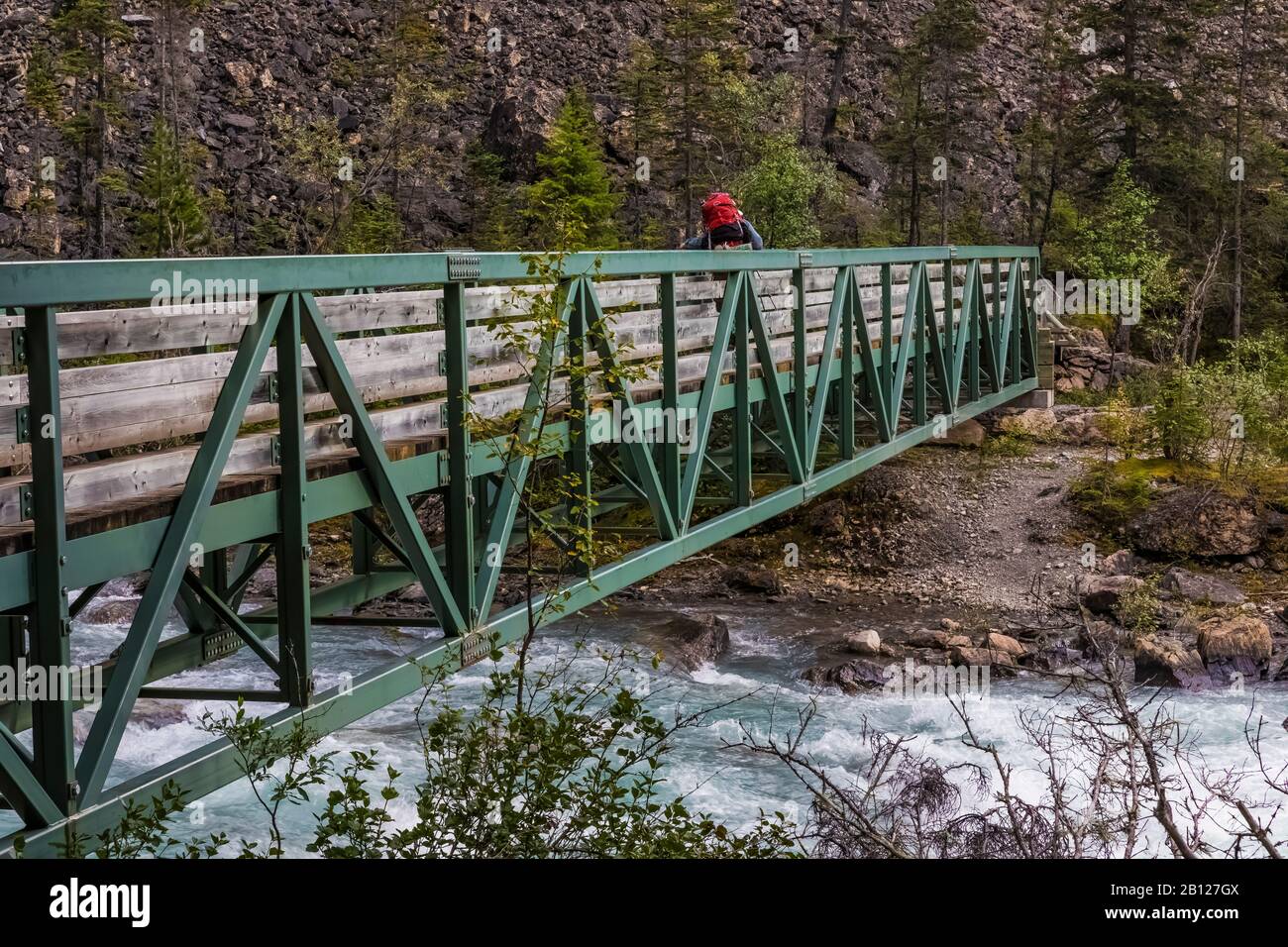 Passerelle le long du sentier du lac Berg dans le parc provincial du Mont Robson (Colombie-Britannique), Canada [pas de version de modèle; disponible pour licence éditoriale seulement] Banque D'Images